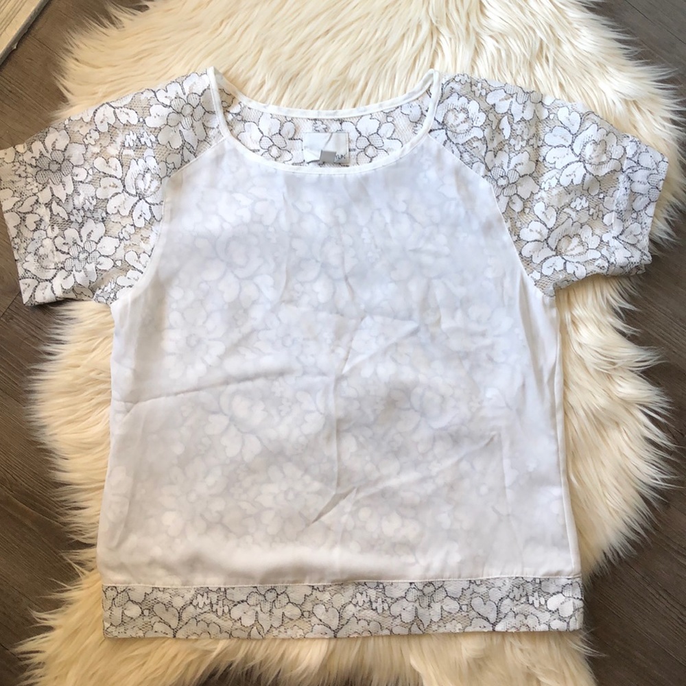 LIKE NEW Greylin White Floral Lace Sheer Blouse